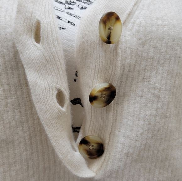 Madewell•Lyle Ribbed Cream Henley Merino Wool Blend Sweater W/3 Buttons•Size:XL - Picture 3 of 8